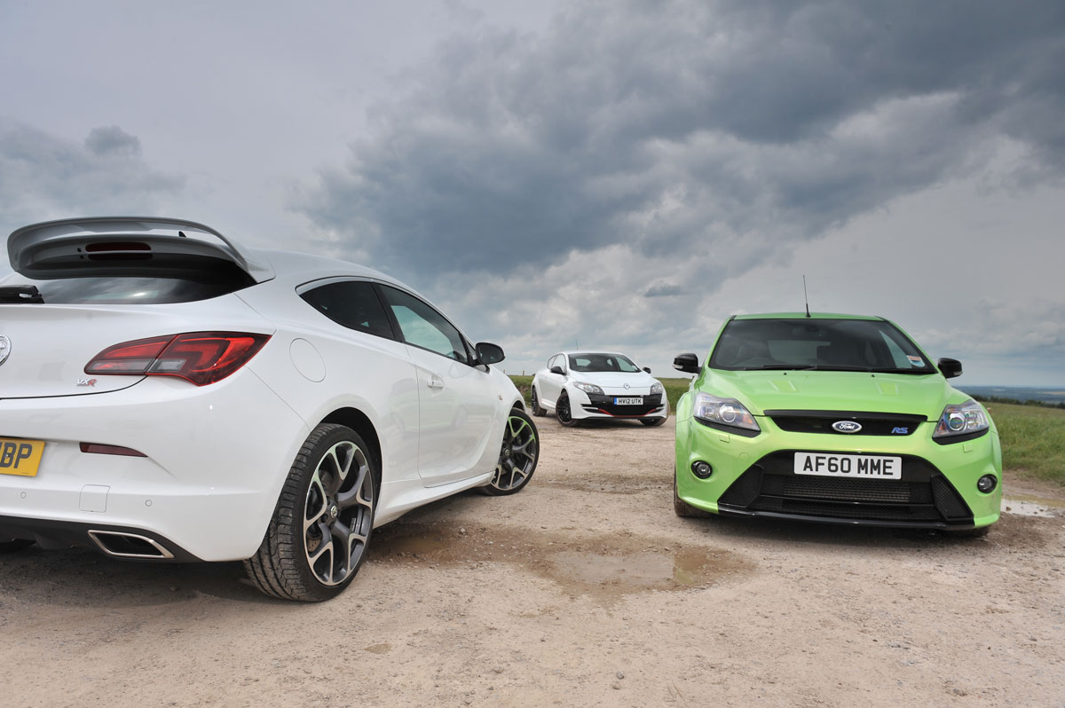 Vauxhall Astra VXR vs Renaultsport Megane 265 vs Ford Focus RS