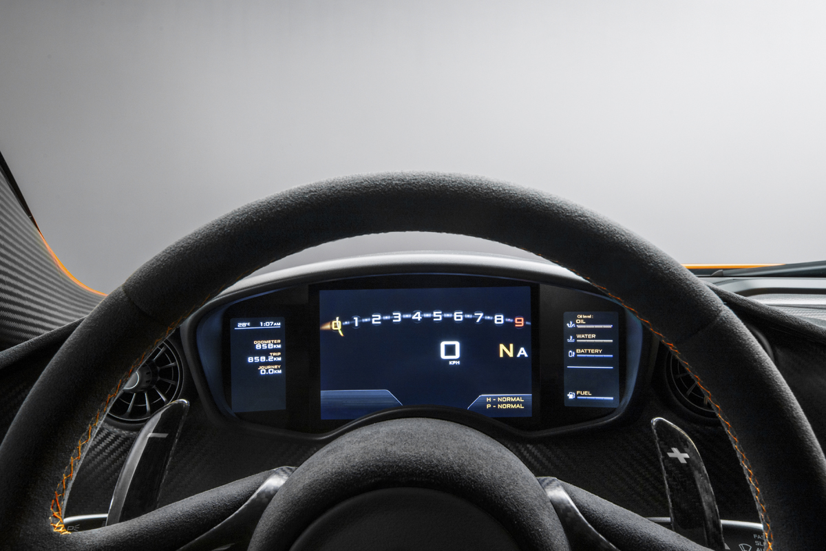 McLaren P1 dials display steering wheel paddles