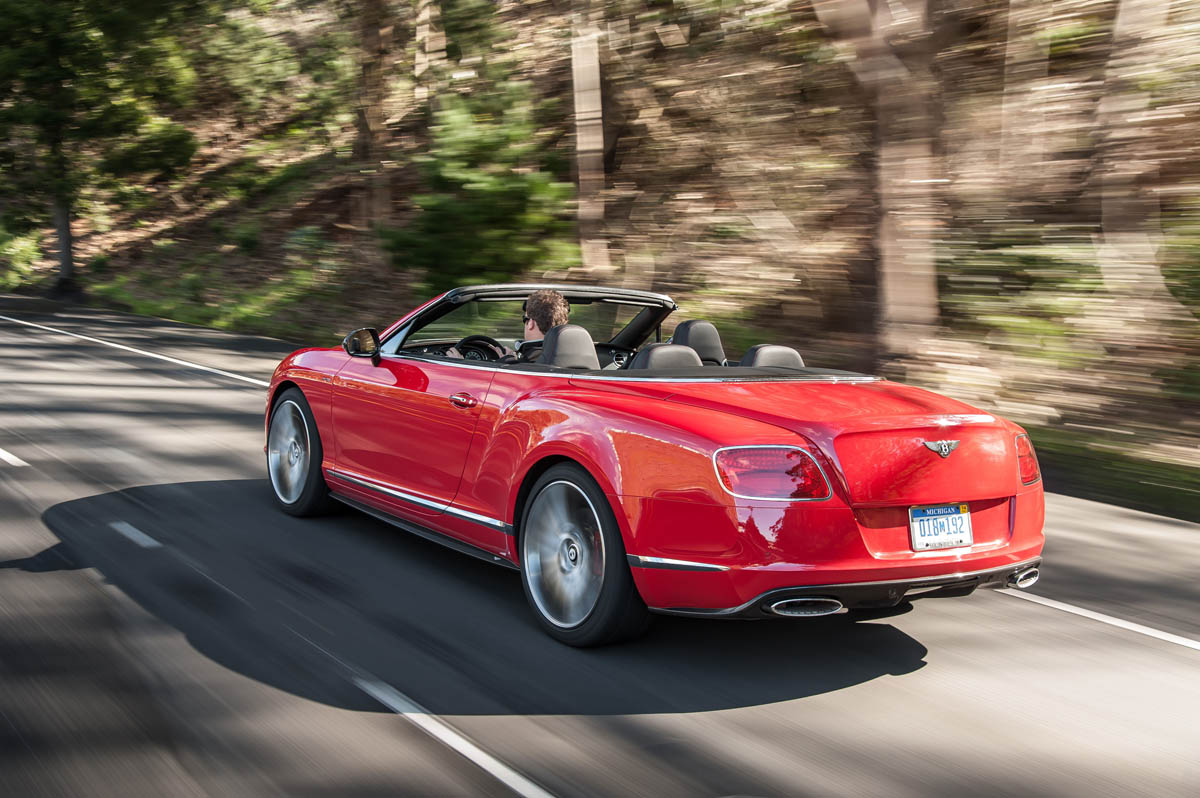 2013 Bentley Continental GT Speed Convertible red rear view roof down