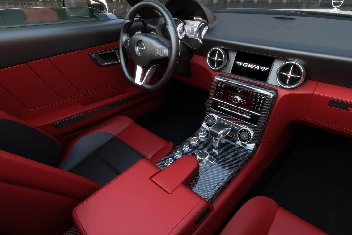 Retro Gullwing America Mercedes SLS AMG Roadster interior red