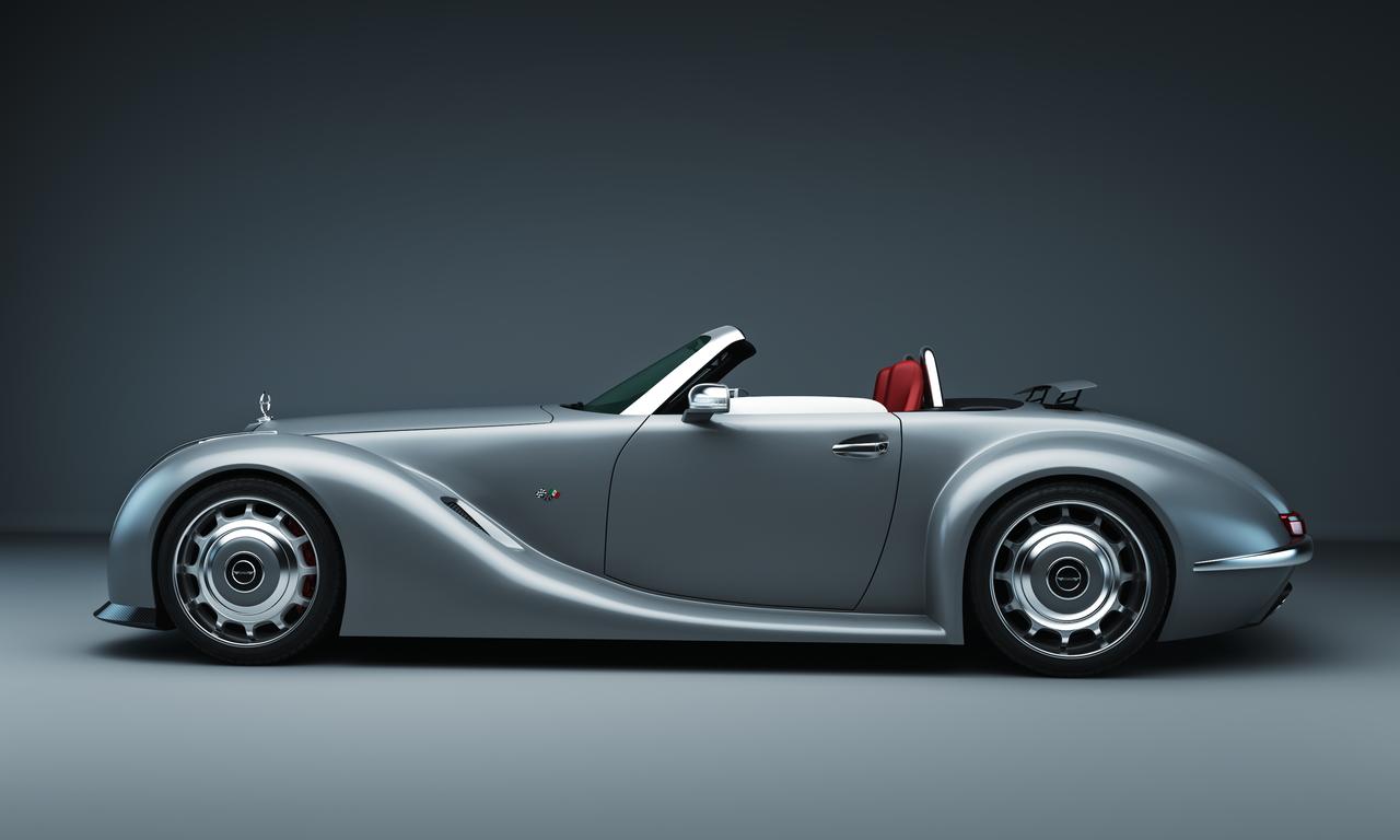 Retro Gullwing America Mercedes SLS AMG Roadster grey side profile