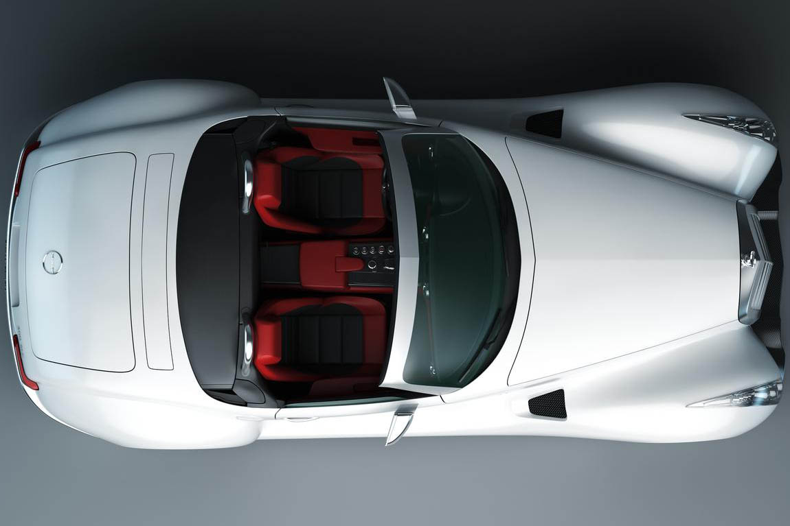 Retro Gullwing America Mercedes SLS AMG Roadster white overhead