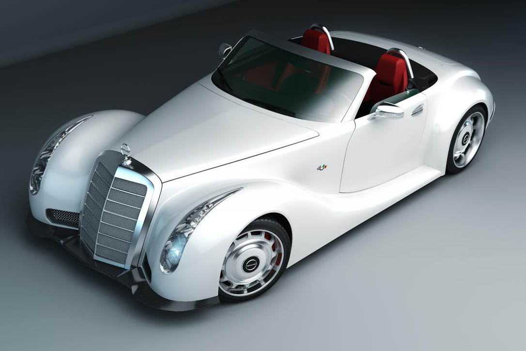 Retro Gullwing America Mercedes SLS AMG Roadster white front