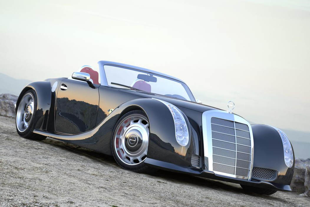 Retro Gullwing America Mercedes SLS AMG Roadster black front