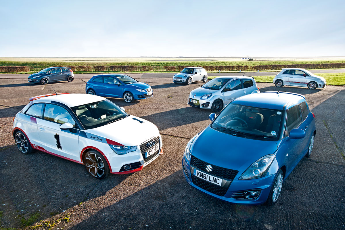 Suzuki Swift Sport v Abarth 500, Mini Cooper, Ford Fiesta, Seat Ibiza FR, Audi A1 1.4 TFSI and Renault Twingo