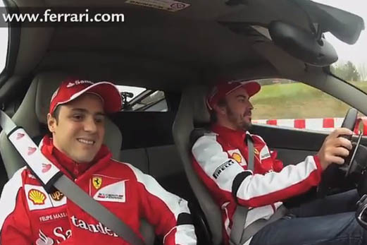 Video: Fernando Alonso and Felipe Massa drive Ferrari 458