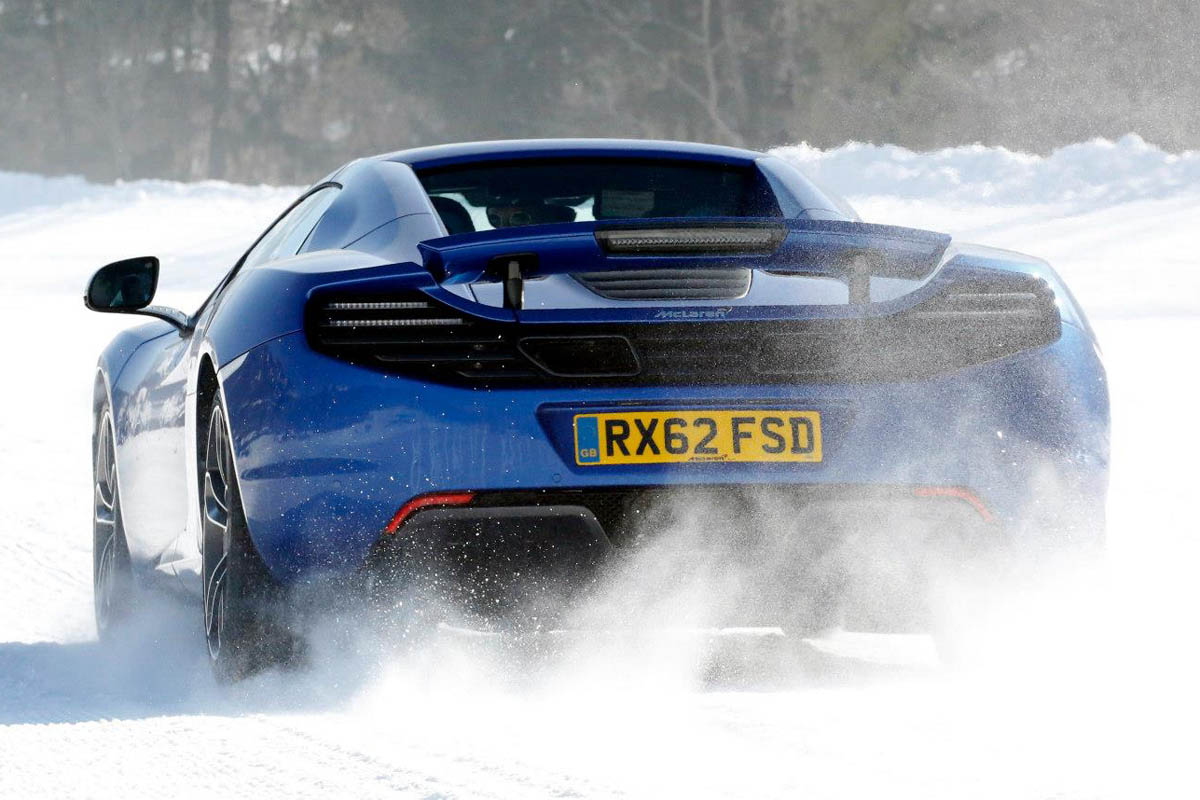 McLaren MP4-12C blue on snow
