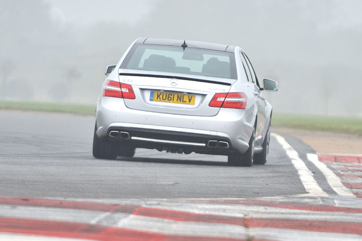Mercedes E63 AMG silver, on track action