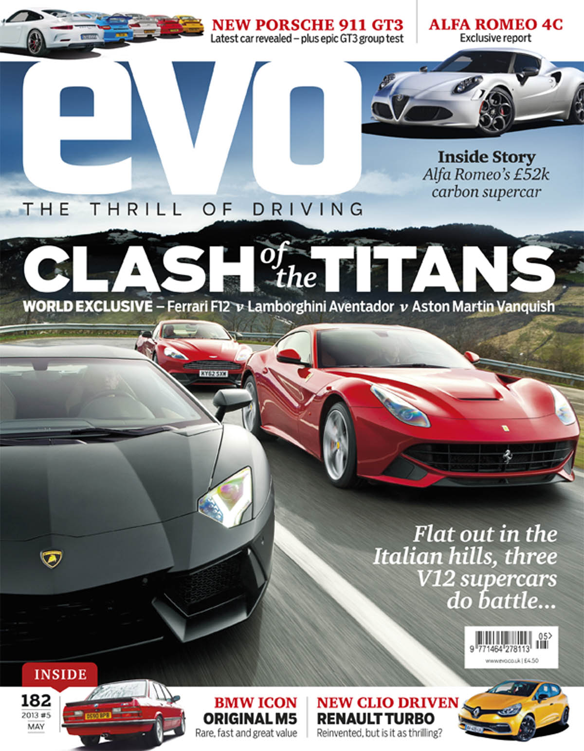evo Magazine: May 2013 Ferrari F12 v Lamborghini Aventador v Aston Martin Vanquish