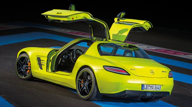 Mercedes-Benz SLS AMG Electric Drive yellow doors up