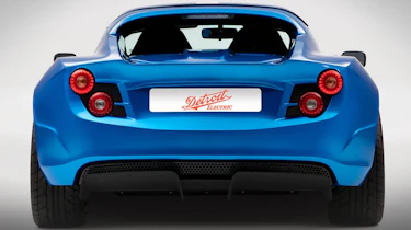 Detroit Electric sports car Lotus Elise blue rear