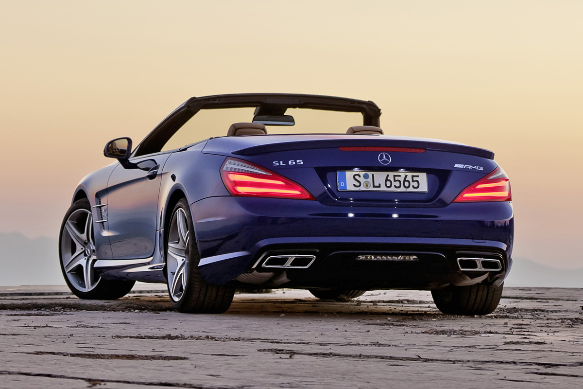 2013 Mercedes SL65 AMG blue rear roof down
