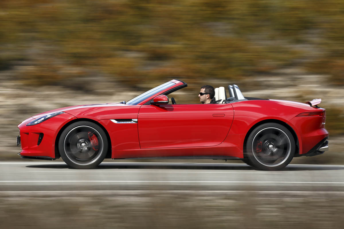 2013 Jaguar F-type V8 S side profile spoiler up