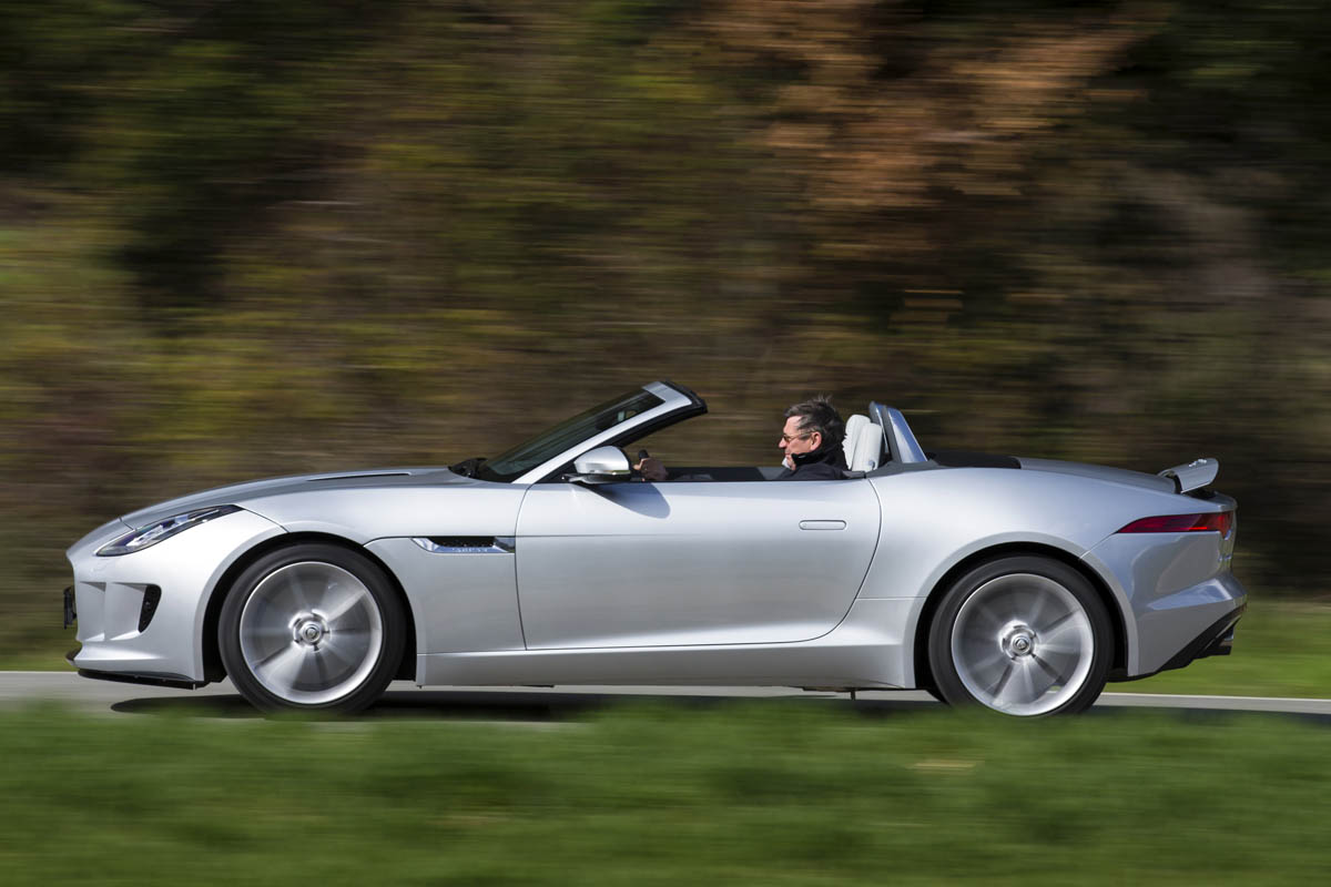 2013 Jaguar F-type V6 S side profile spoiler up
