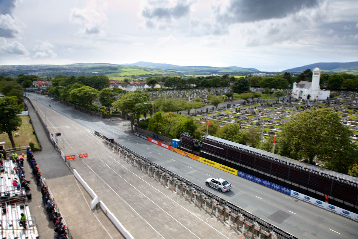 Subaru Impreza STI on the isle of man tt course