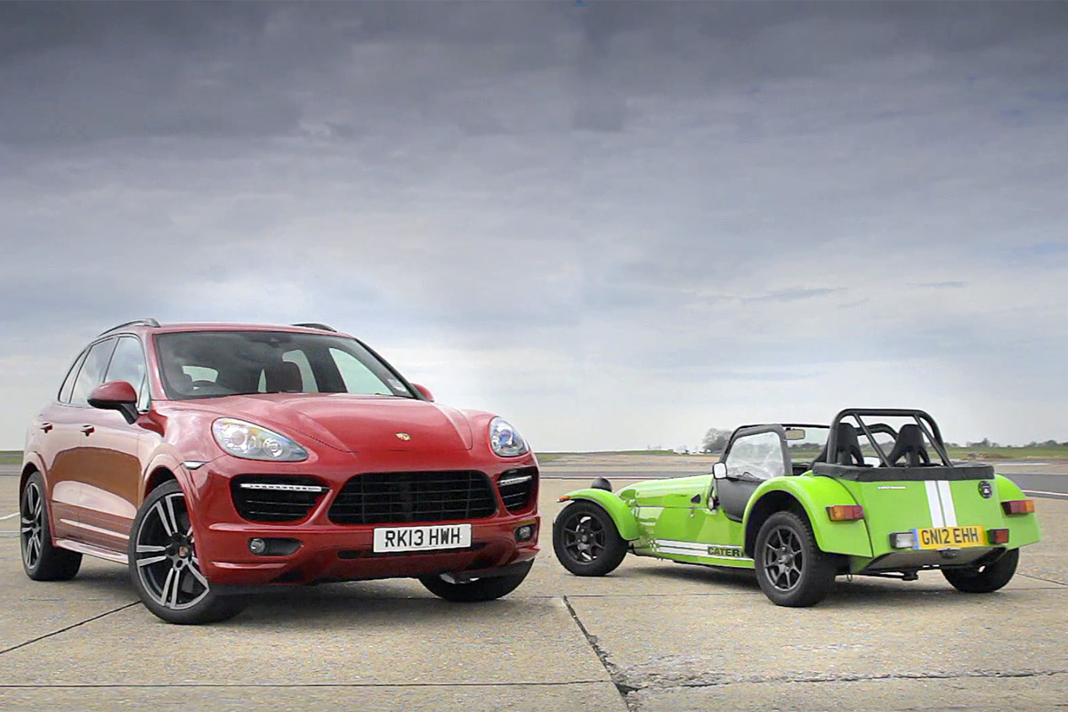 Porsche Cayenne Turbo S v Caterham 7 Supersport