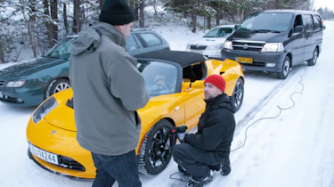 Tesla on ice, heat gunning the brakes