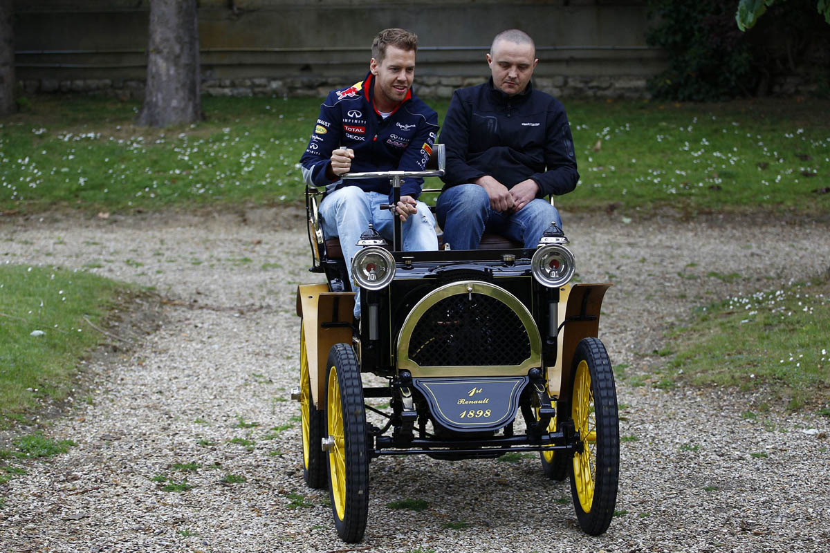 Sebastian Vettel drives vintage Renault car