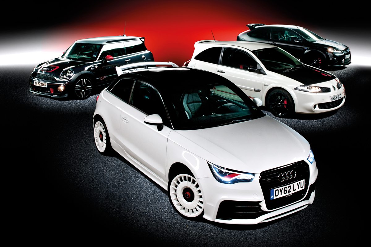 Audi A1 Quattro vs Mini JCW GP, Ford Focus RS500 and Renault Megane R26.R: