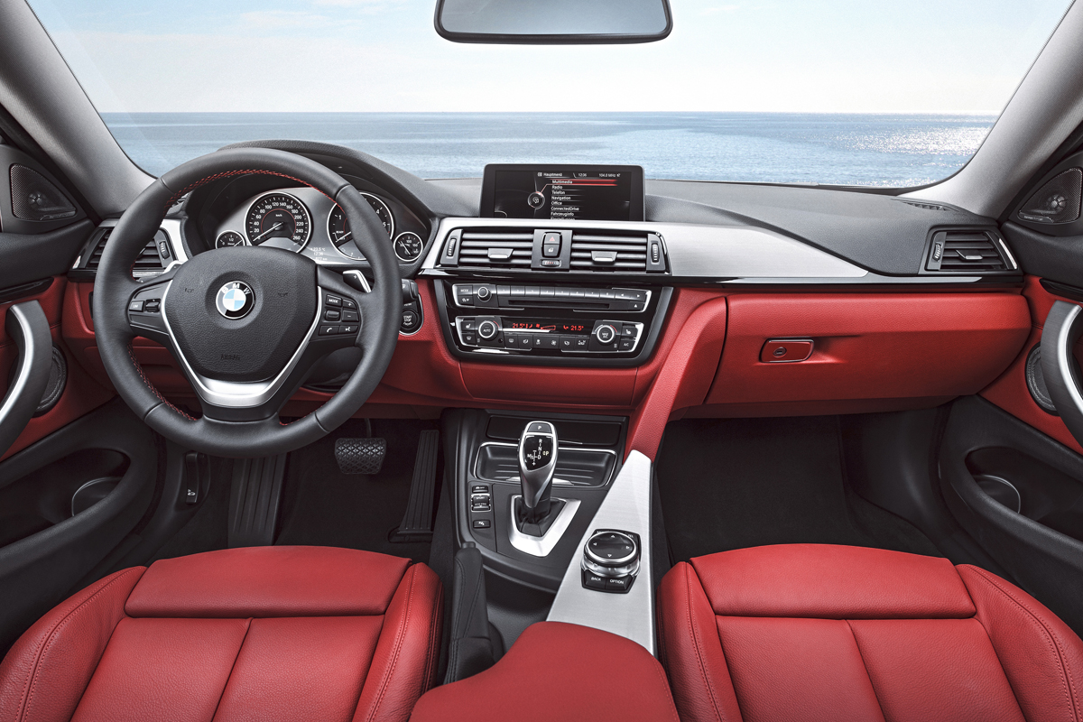 New BMW 4-series coupe interior dashboard red leather