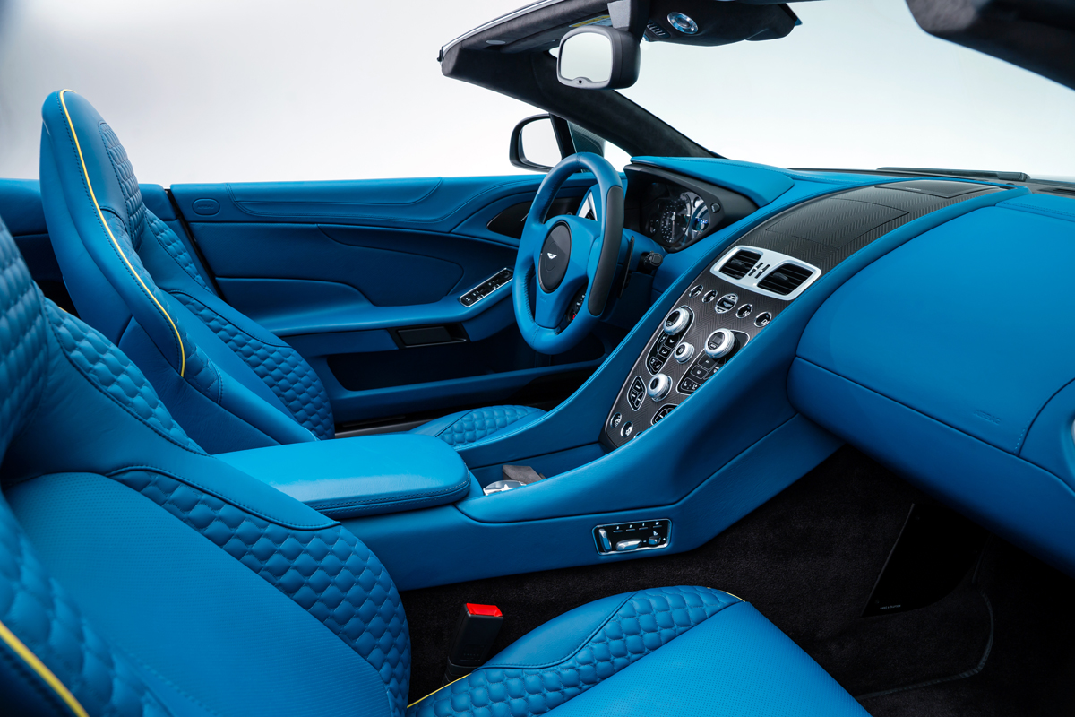 Aston Martin Vanquish Volante bright blue interior