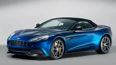 Aston Martin Vanquish Volante blue front roof up closed