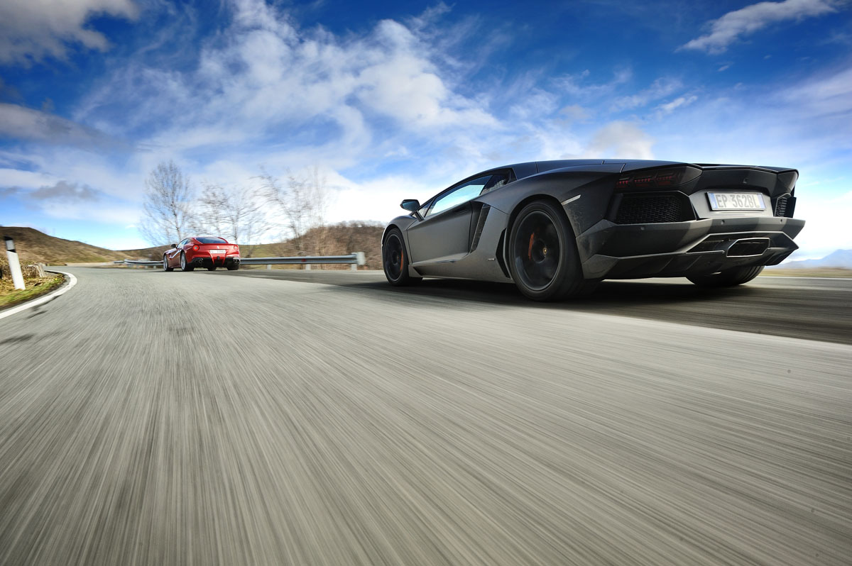 Ferrari F12 v Lamborghini Aventador and Aston Martin V12 Vanquish