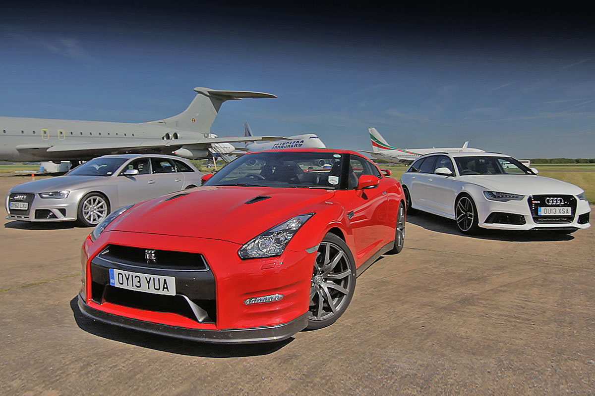 New Audi RS6 v Audi RS4 v Nissan GT-R drag race video