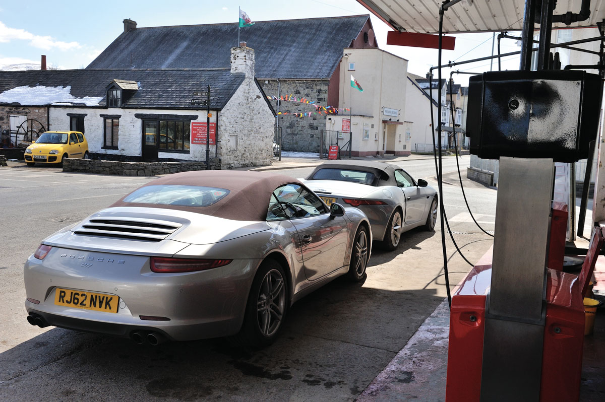 Jaguar F-type V6S v Porsche 911 Cabriolet fuelling up