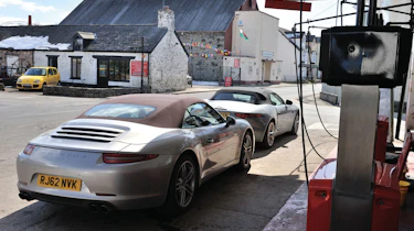 Jaguar F-type V6S v Porsche 911 Cabriolet fuelling up