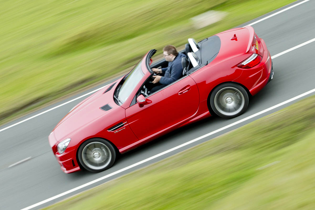 Mercedes SLK55 AMG red side profile