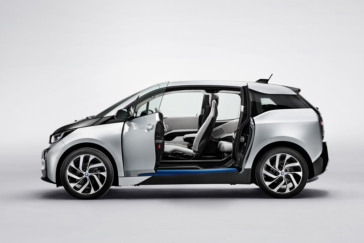 BMW i3 silver doors open