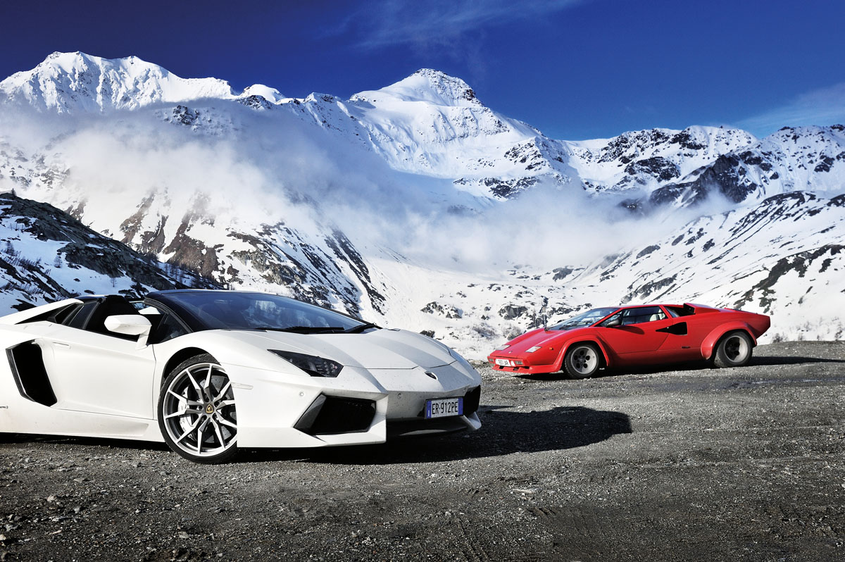 Lamborghini Aventador and Countach in the Alps