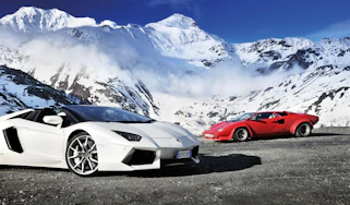 Lamborghini Aventador and Countach in the Alps