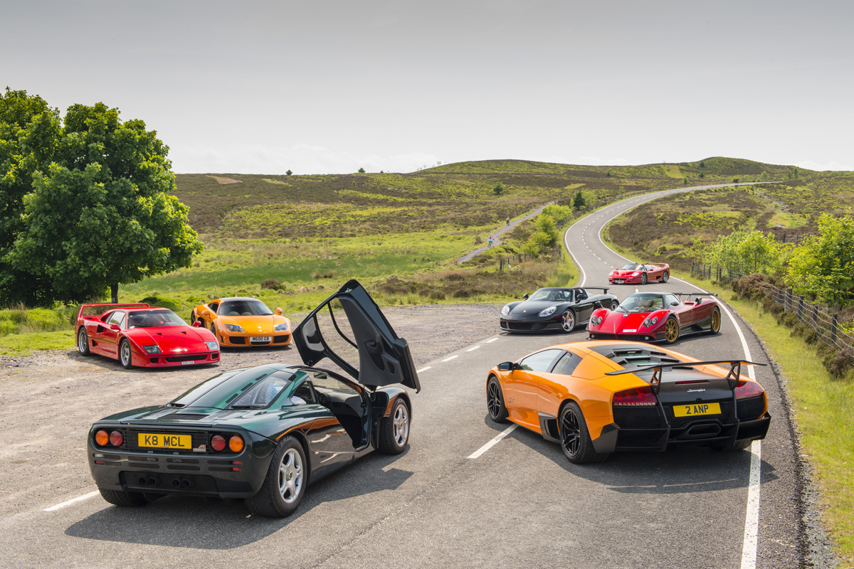 McLaren F1, Ferrari F40, F50, Porsche Carrera GT, Pagani Zonda F, Lamborghini Murcielago SV, Noble M600