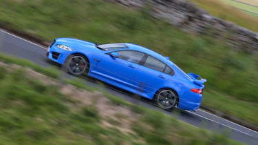 Jaguar XFR-S blue side profile
