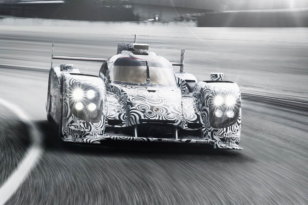Porsche LMP1 Le Mans car front view lights