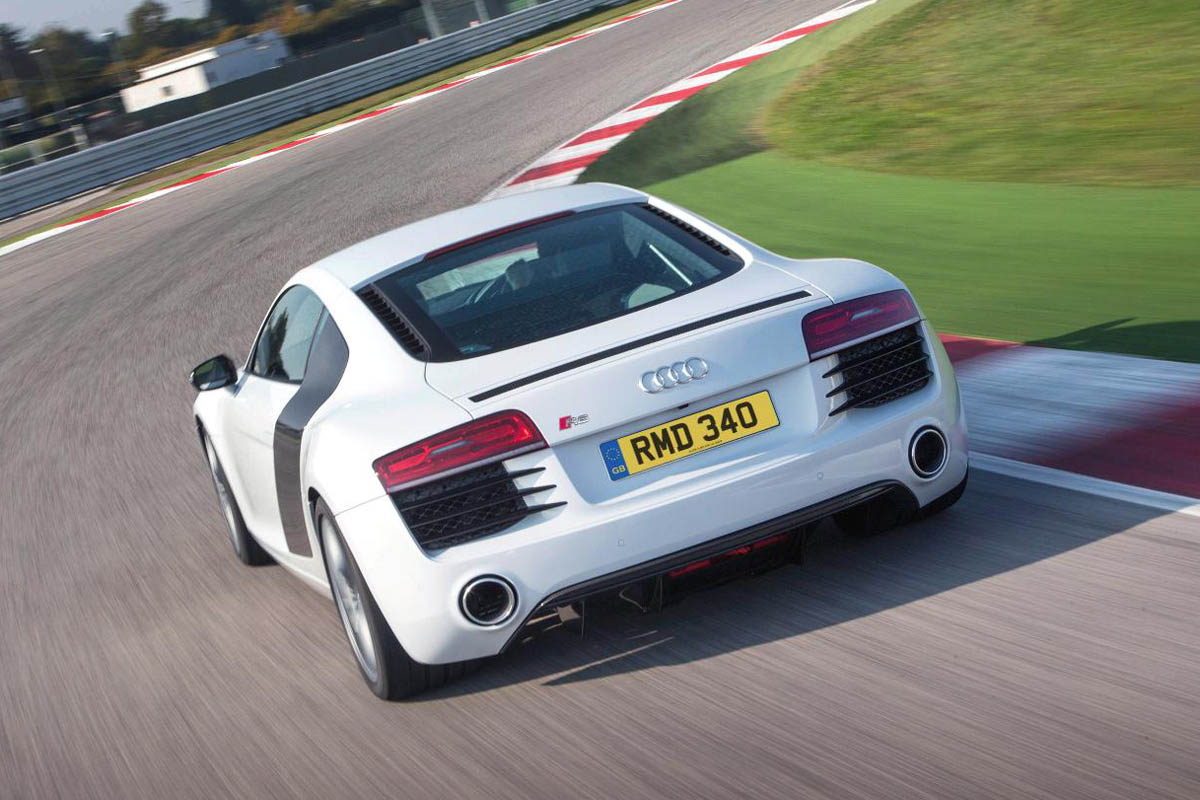 Audi R8 V8 white coupe