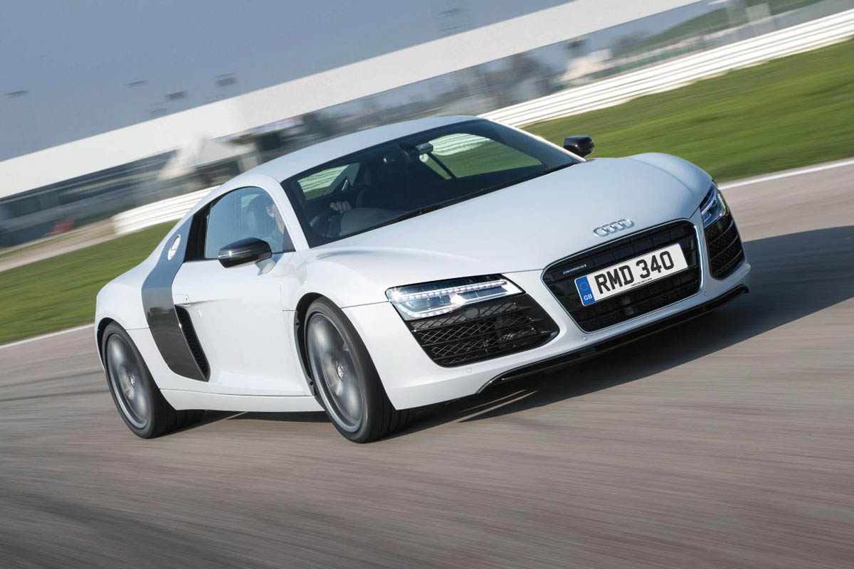 Audi R8 V8 white coupe