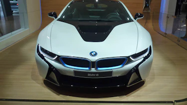 BMW i8 hybrid supercar white front