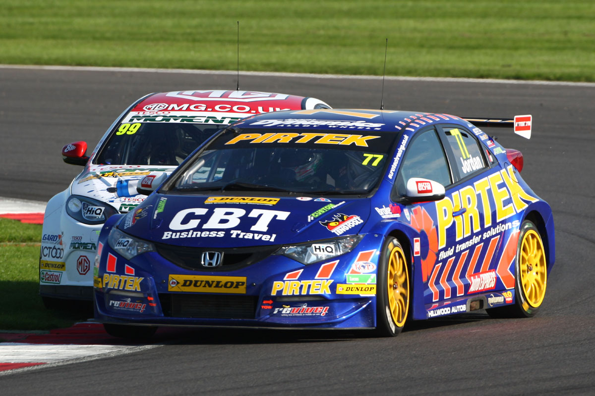 British Touring Cars Silverstone Andrew Jordan leads Jason Plato