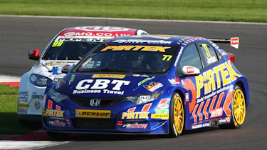 British Touring Cars Silverstone Andrew Jordan leads Jason Plato