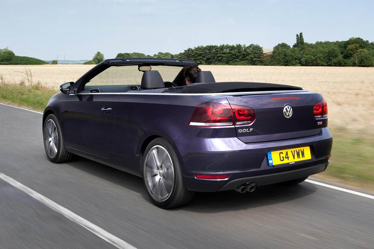 VW Golf Cabriolet purple roof down