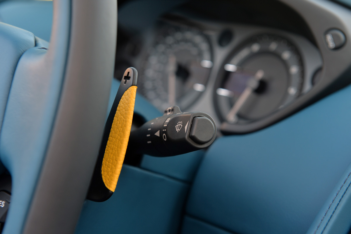 Aston Martin Vanquish Volante yellow leather paddle shifter