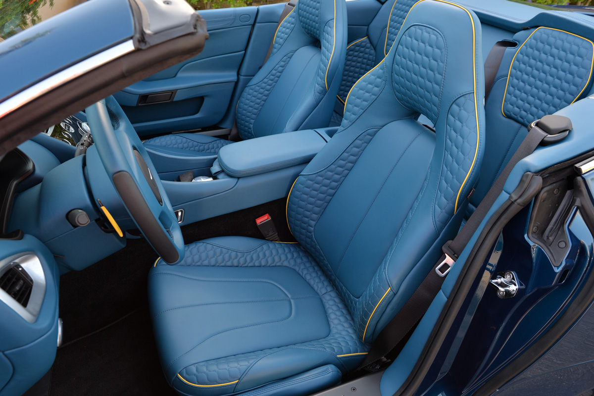 Aston Martin Vanquish Volante blue quilted leather sports seats