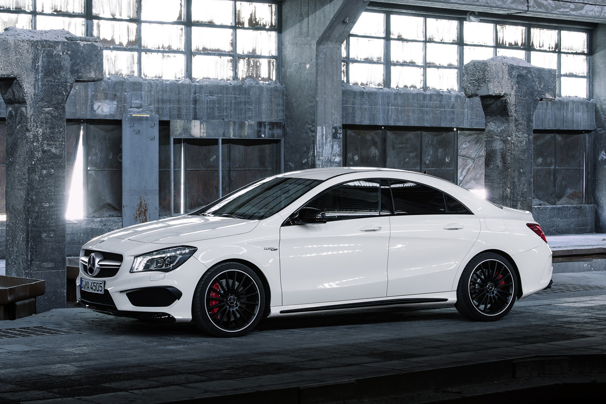 Mercedes CLA45 AMG white side profile