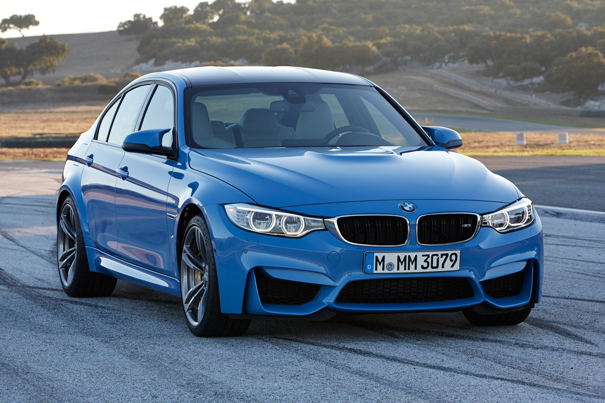 New BMW M3 saloon blue front