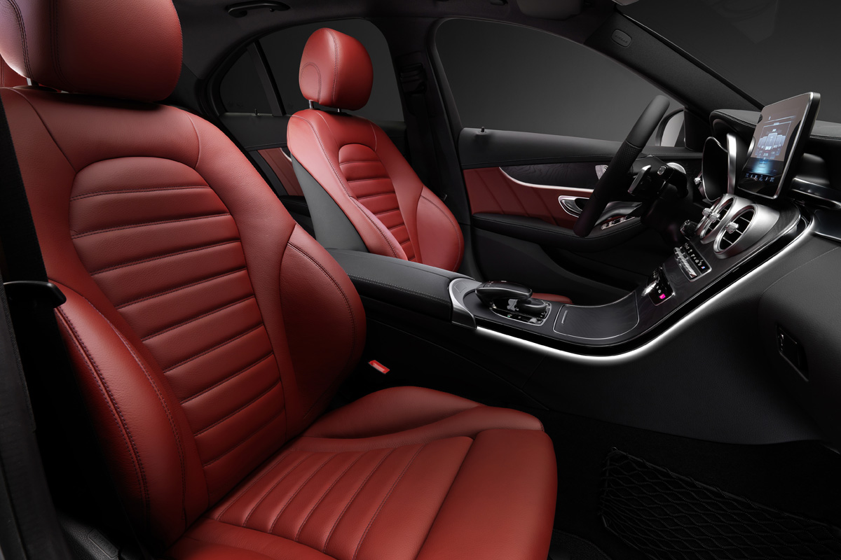 Mercedes C-class red leather sports seats