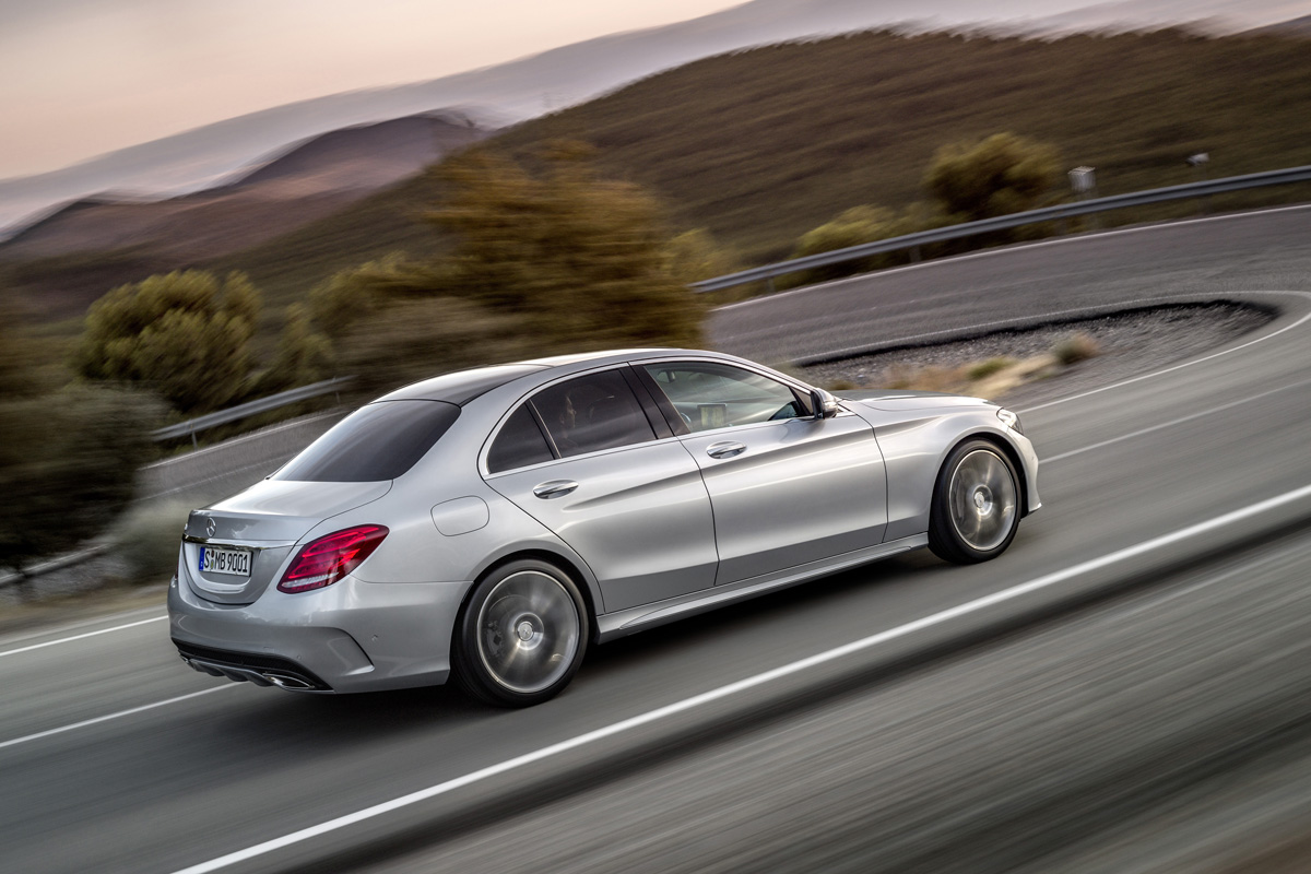 Mercedes C-class silver saloon side profile