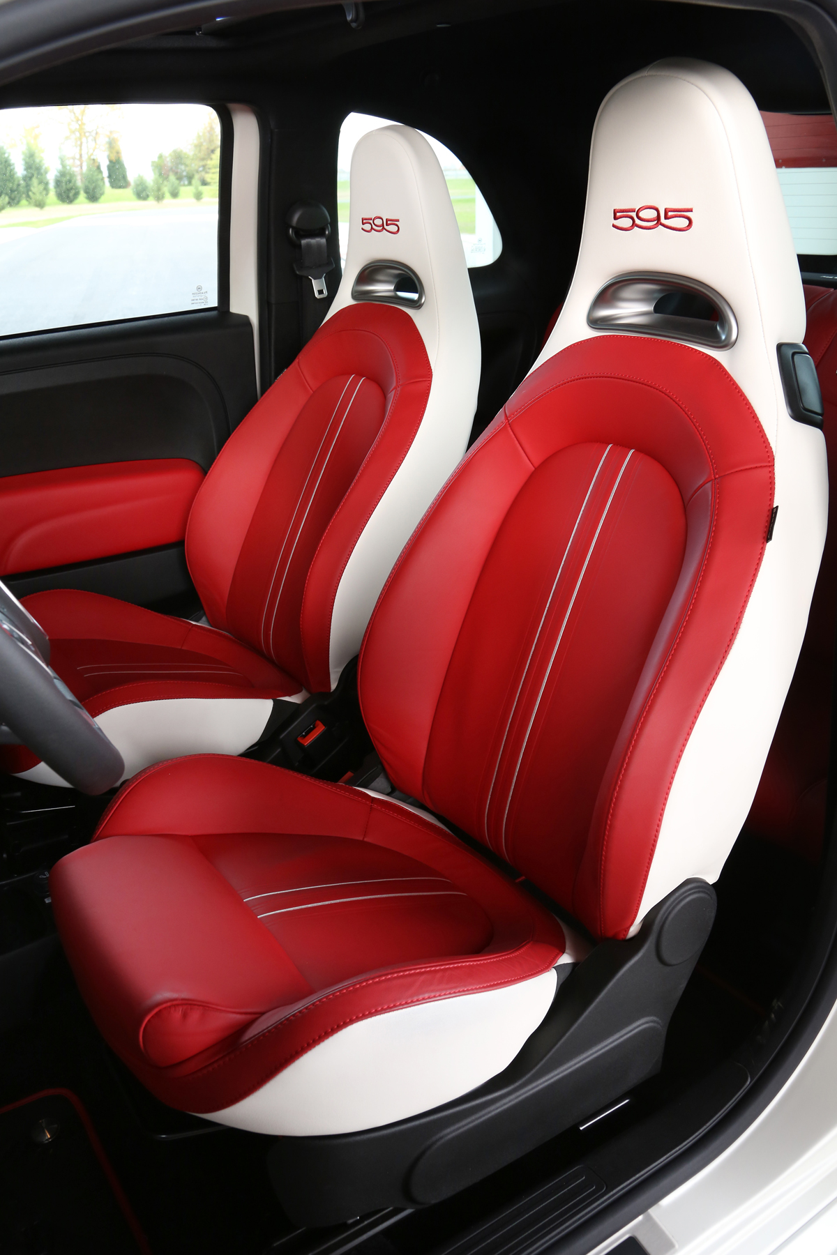 Abarth 595 50th Anniversary red and white leather seats